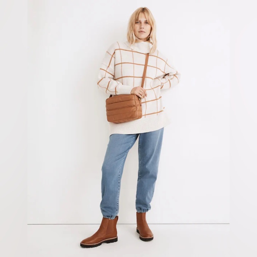 Madewell Pearldale Heather Oak Windowpane Turtleneck Sweater Sz XS - Picture 8 of 10
